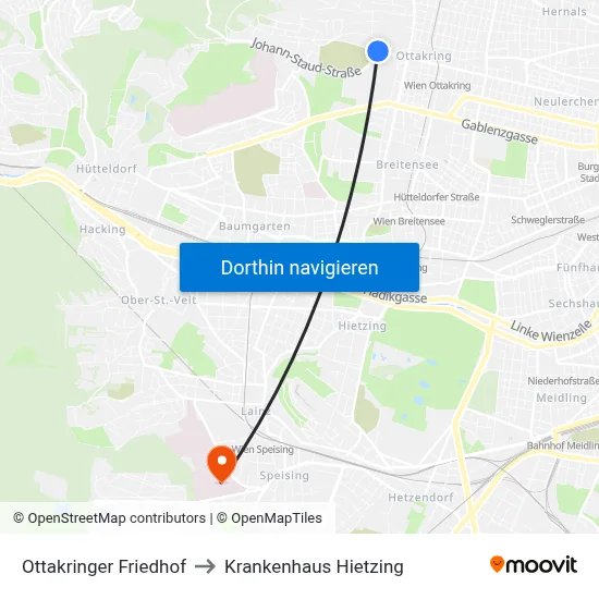 Ottakringer Friedhof to Krankenhaus Hietzing map