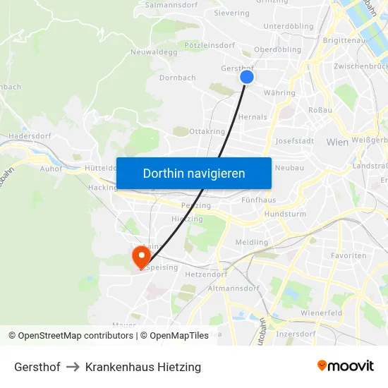 Gersthof to Krankenhaus Hietzing map