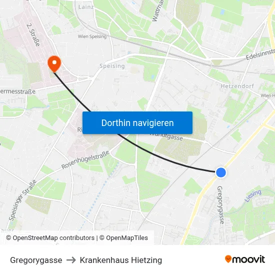 Gregorygasse to Krankenhaus Hietzing map