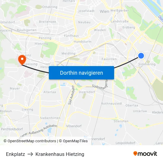 Enkplatz to Krankenhaus Hietzing map