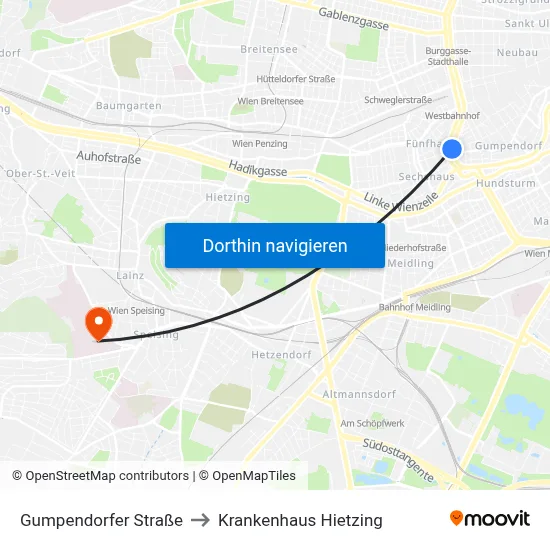 Gumpendorfer Straße to Krankenhaus Hietzing map