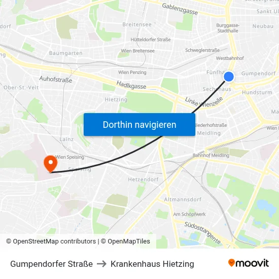 Gumpendorfer Straße to Krankenhaus Hietzing map