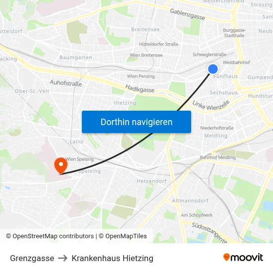 Grenzgasse to Krankenhaus Hietzing map