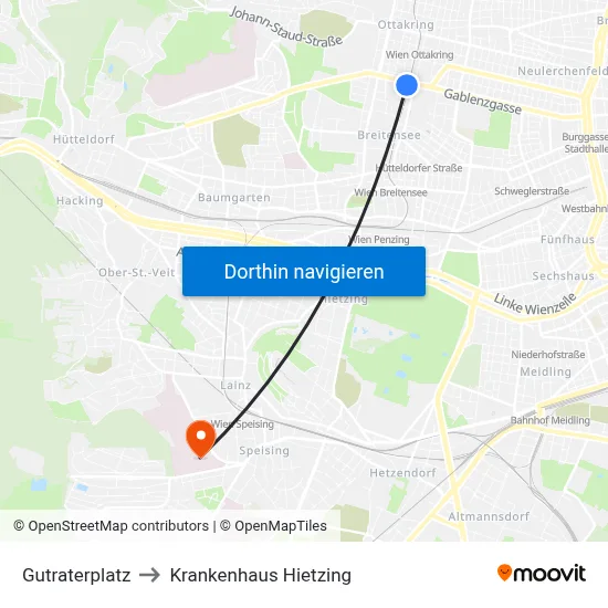 Gutraterplatz to Krankenhaus Hietzing map