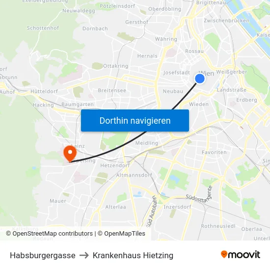 Habsburgergasse to Krankenhaus Hietzing map
