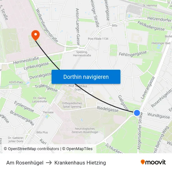 Am Rosenhügel to Krankenhaus Hietzing map