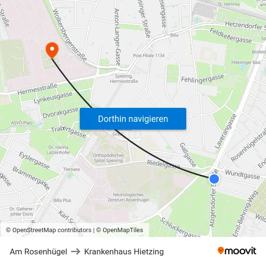 Am Rosenhügel to Krankenhaus Hietzing map