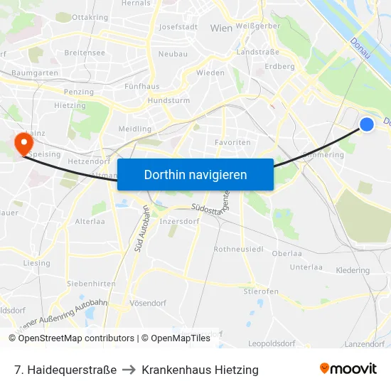 7. Haidequerstraße to Krankenhaus Hietzing map