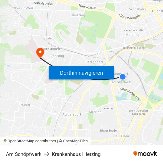 Am Schöpfwerk to Krankenhaus Hietzing map