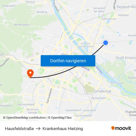 Hausfeldstraße to Krankenhaus Hietzing map