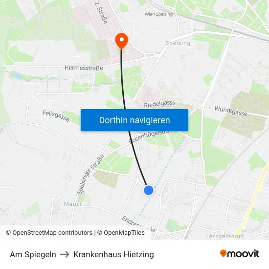 Am Spiegeln to Krankenhaus Hietzing map