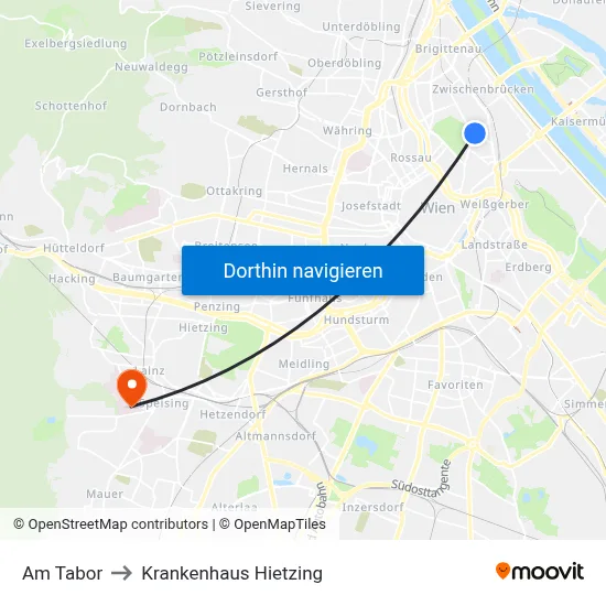 Am Tabor to Krankenhaus Hietzing map