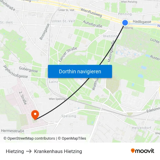 Hietzing to Krankenhaus Hietzing map