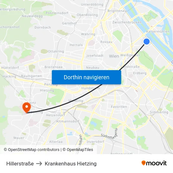 Hillerstraße to Krankenhaus Hietzing map