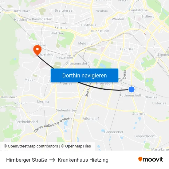 Himberger Straße to Krankenhaus Hietzing map