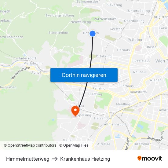 Himmelmutterweg to Krankenhaus Hietzing map