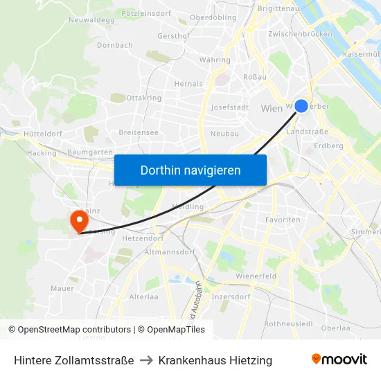Hintere Zollamtsstraße to Krankenhaus Hietzing map