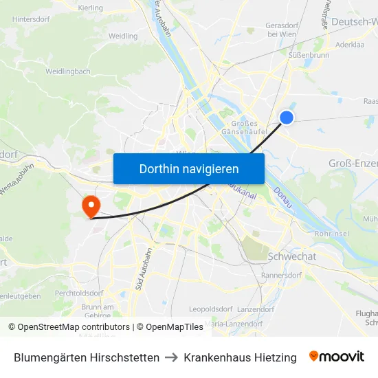 Blumengärten Hirschstetten to Krankenhaus Hietzing map