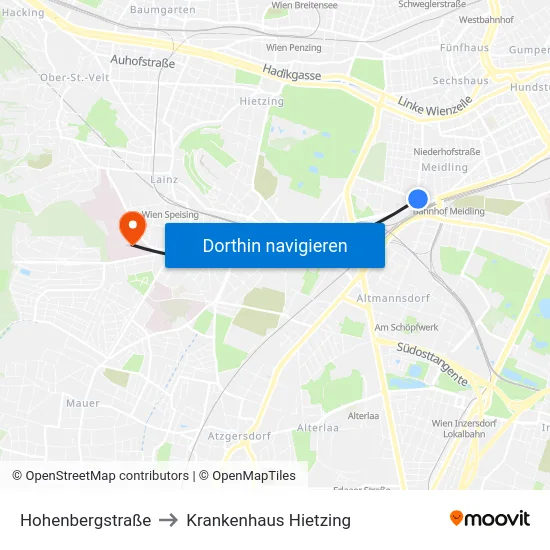 Hohenbergstraße to Krankenhaus Hietzing map