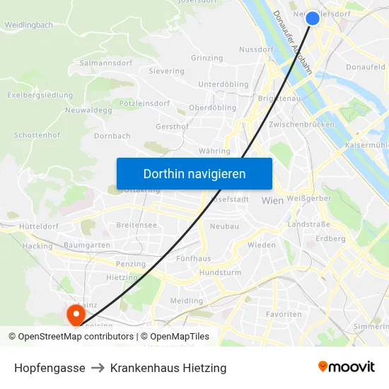 Hopfengasse to Krankenhaus Hietzing map