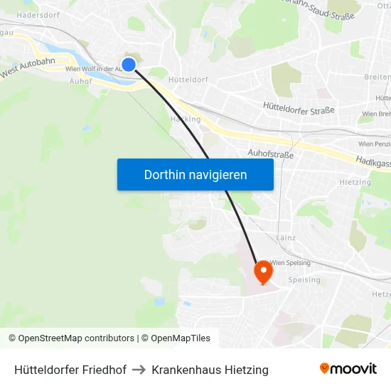 Hütteldorfer Friedhof to Krankenhaus Hietzing map