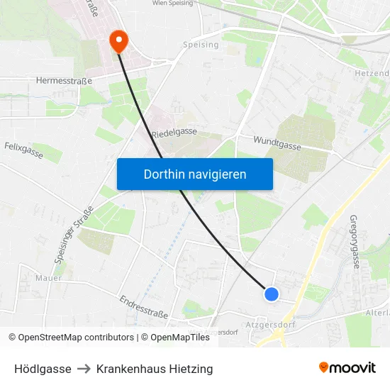 Hödlgasse to Krankenhaus Hietzing map