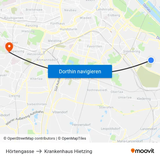 Hörtengasse to Krankenhaus Hietzing map