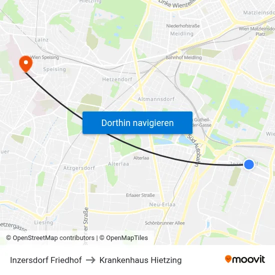 Inzersdorf Friedhof to Krankenhaus Hietzing map