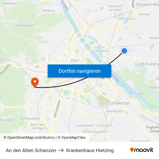 An den Alten Schanzen to Krankenhaus Hietzing map
