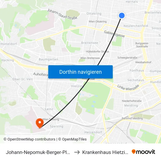 Johann-Nepomuk-Berger-Platz to Krankenhaus Hietzing map
