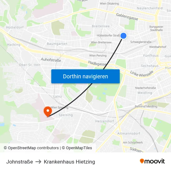 Johnstraße to Krankenhaus Hietzing map
