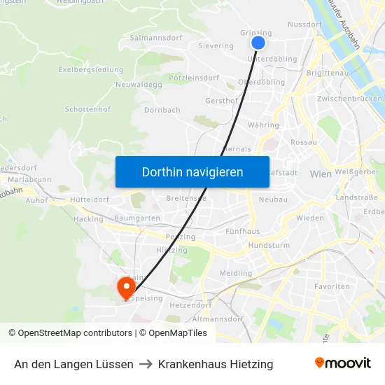 An den Langen Lüssen to Krankenhaus Hietzing map