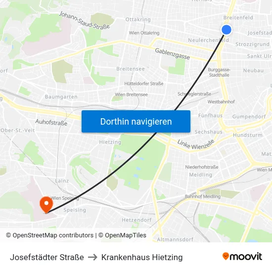 Josefstädter Straße to Krankenhaus Hietzing map
