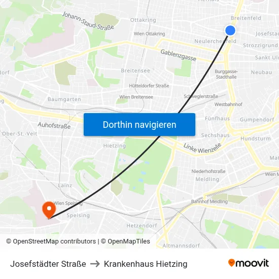 Josefstädter Straße to Krankenhaus Hietzing map