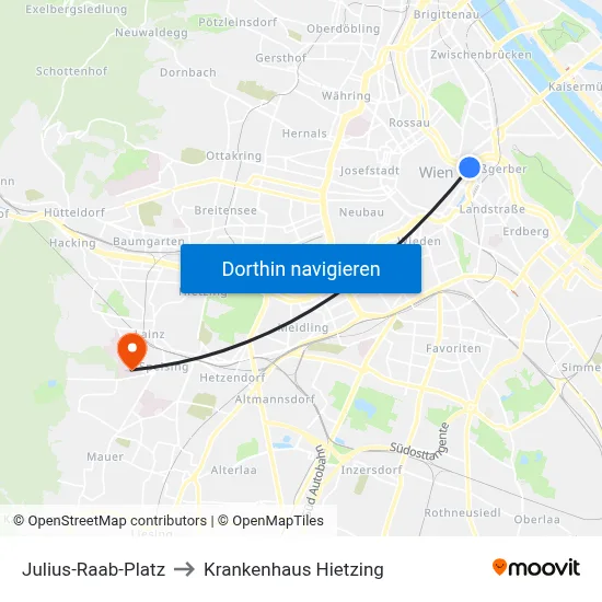 Julius-Raab-Platz to Krankenhaus Hietzing map