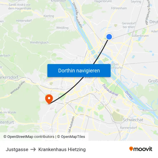 Justgasse to Krankenhaus Hietzing map