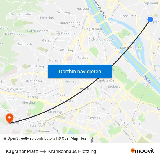 Kagraner Platz to Krankenhaus Hietzing map