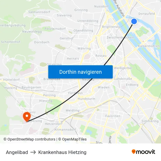 Angelibad to Krankenhaus Hietzing map