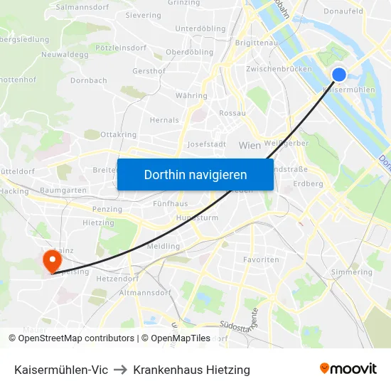 Kaisermühlen-Vic to Krankenhaus Hietzing map