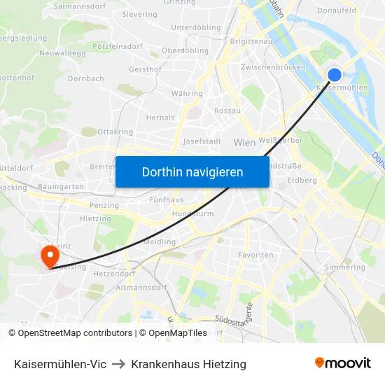 Kaisermühlen-Vic to Krankenhaus Hietzing map
