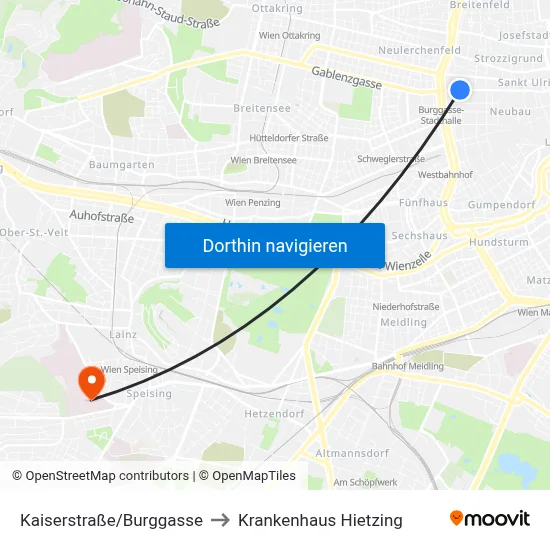 Kaiserstraße/Burggasse to Krankenhaus Hietzing map