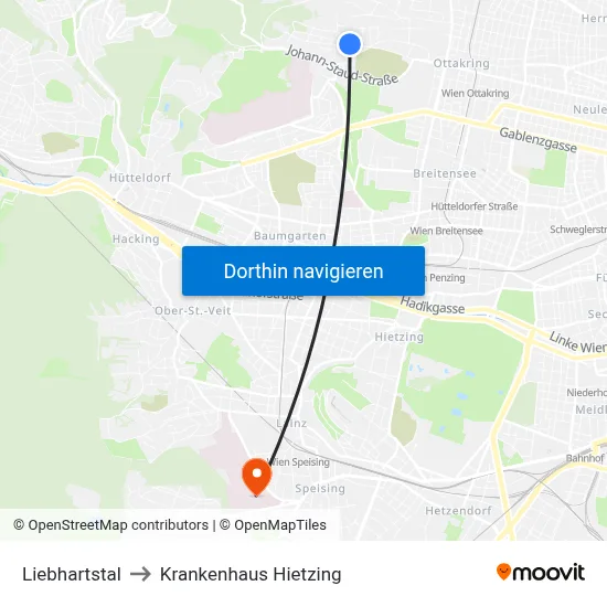 Liebhartstal to Krankenhaus Hietzing map