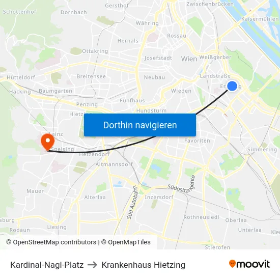 Kardinal-Nagl-Platz to Krankenhaus Hietzing map