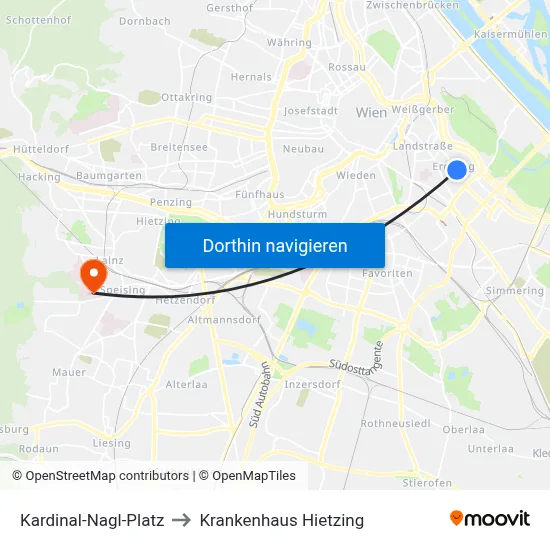 Kardinal-Nagl-Platz to Krankenhaus Hietzing map