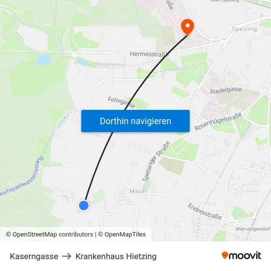 Kaserngasse to Krankenhaus Hietzing map