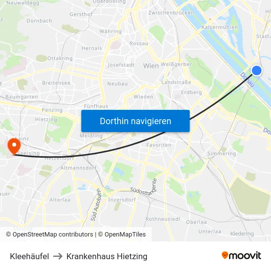 Kleehäufel to Krankenhaus Hietzing map