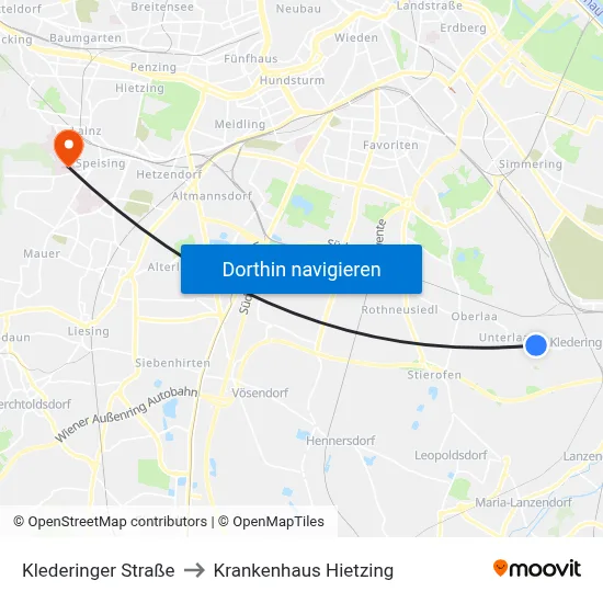 Klederinger Straße to Krankenhaus Hietzing map
