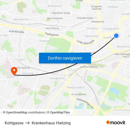 Kohlgasse to Krankenhaus Hietzing map
