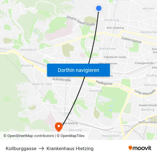 Kollburggasse to Krankenhaus Hietzing map