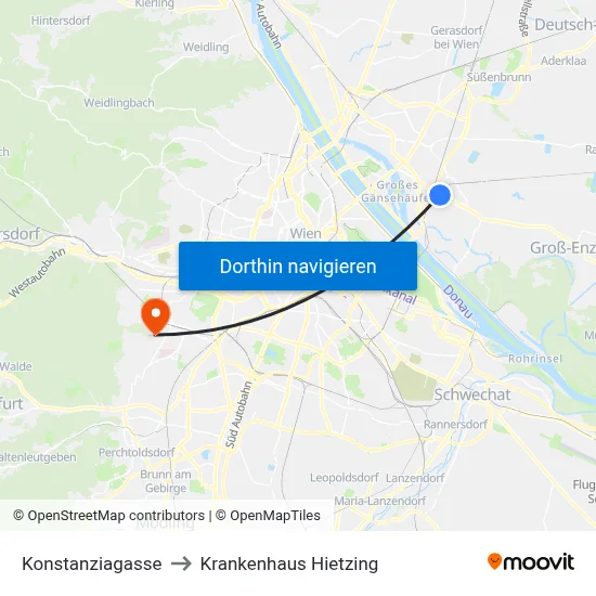 Konstanziagasse to Krankenhaus Hietzing map